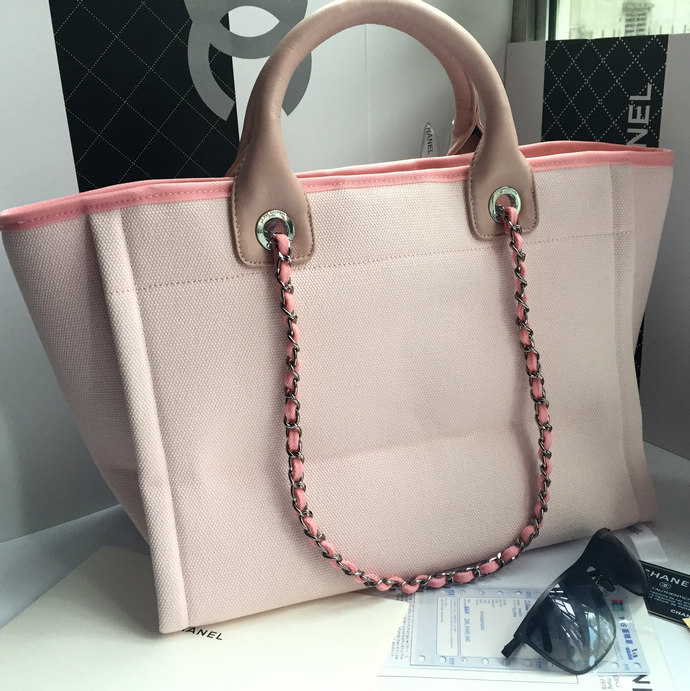 2016 Chanel Large Canvas Tote Shopper Bag A68046 Pink