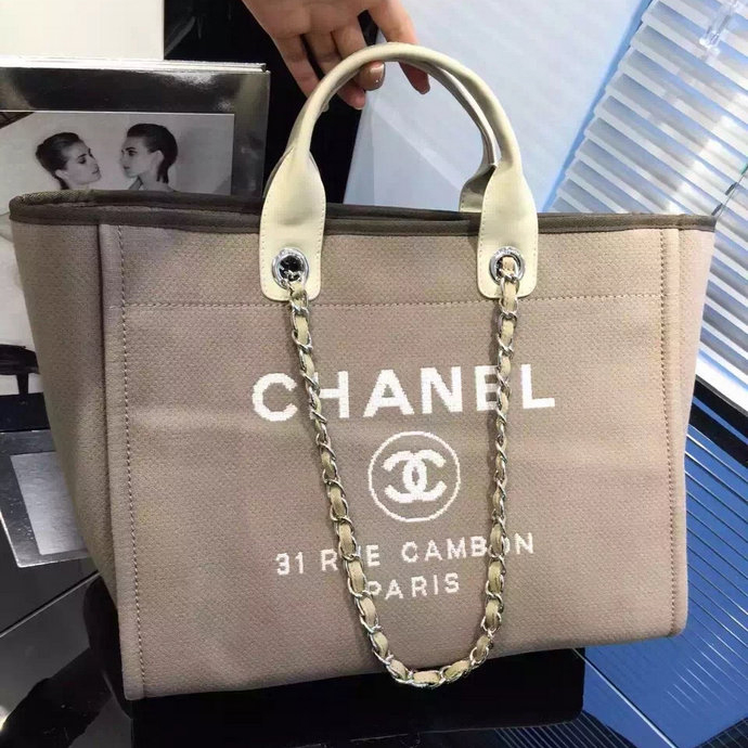 2016 Chanel Large Canvas Tote Shopping Bag A68046 Apricot