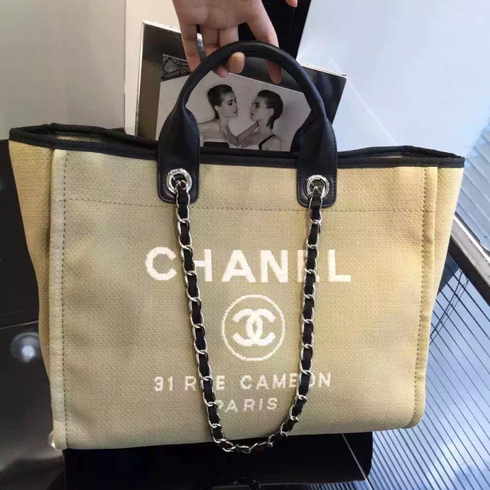 2016 Chanel Large Canvas Tote Shopping Bag A68046 Apricot