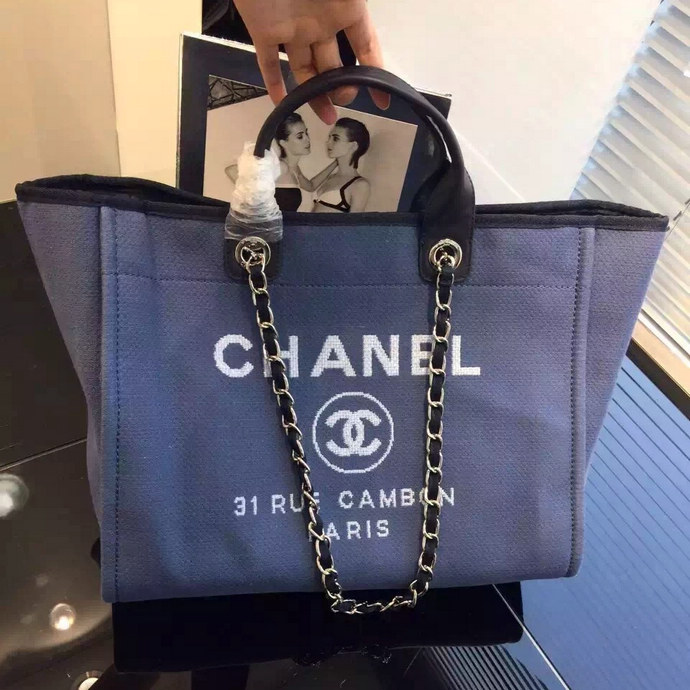 2016 Chanel Large Canvas Tote Shopping Bag A68046 Blue