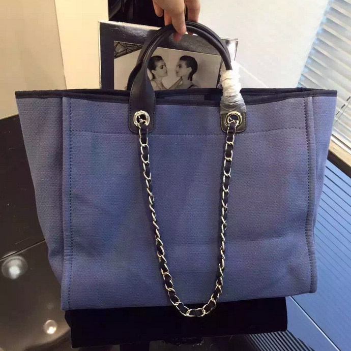 2016 Chanel Large Canvas Tote Shopping Bag A68046 Blue