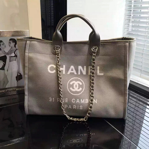 2016 Chanel Large Canvas Tote Shopping Bag A68046 Gray