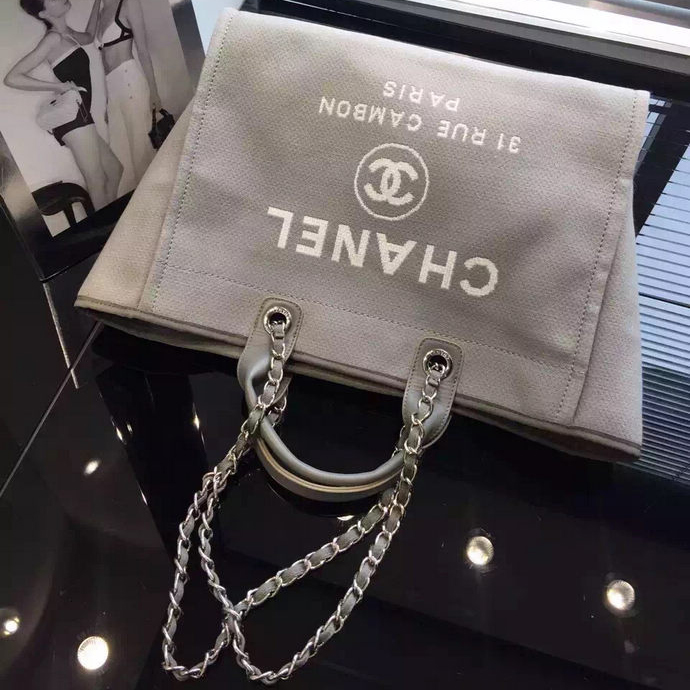 2016 Chanel Large Canvas Tote Shopping Bag A68046 Gray