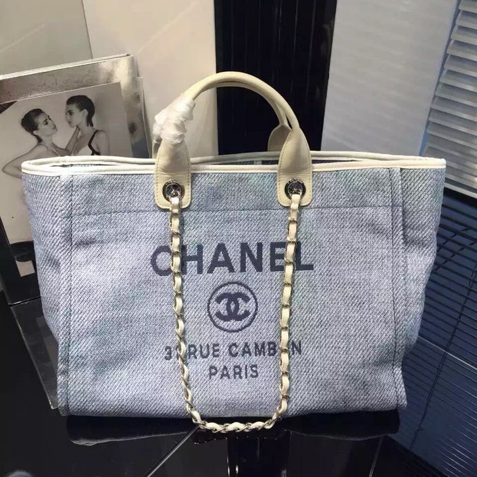 2016 Chanel Large Canvas Tote Shopping Bag A68046 Light Blue