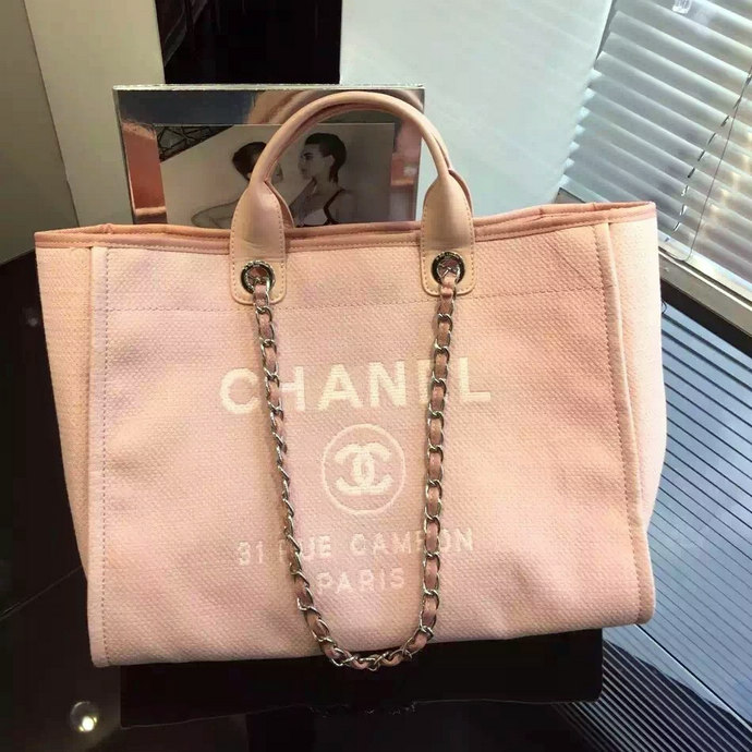 2016 Chanel Large Canvas Tote Shopping Bag A68046 Light Pink