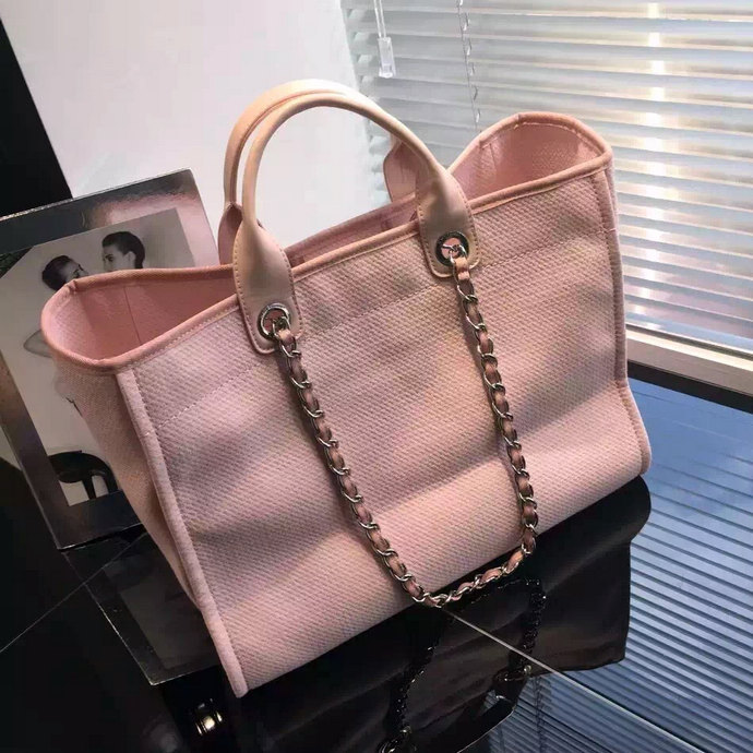 2016 Chanel Large Canvas Tote Shopping Bag A68046 Light Pink