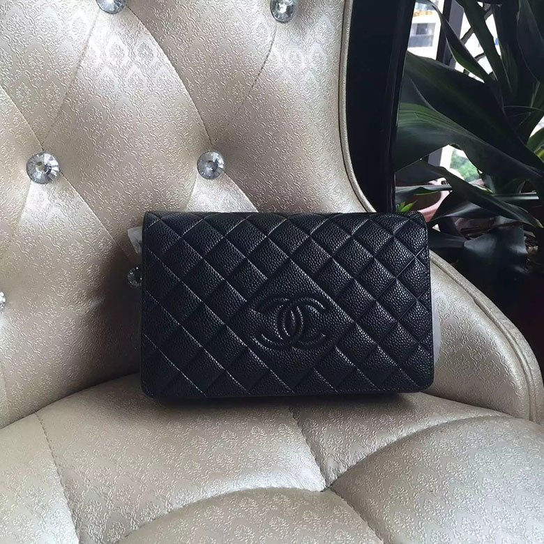 2016 Chanel Latest WOC A80697 Black Original Leather Mini Bag Silver