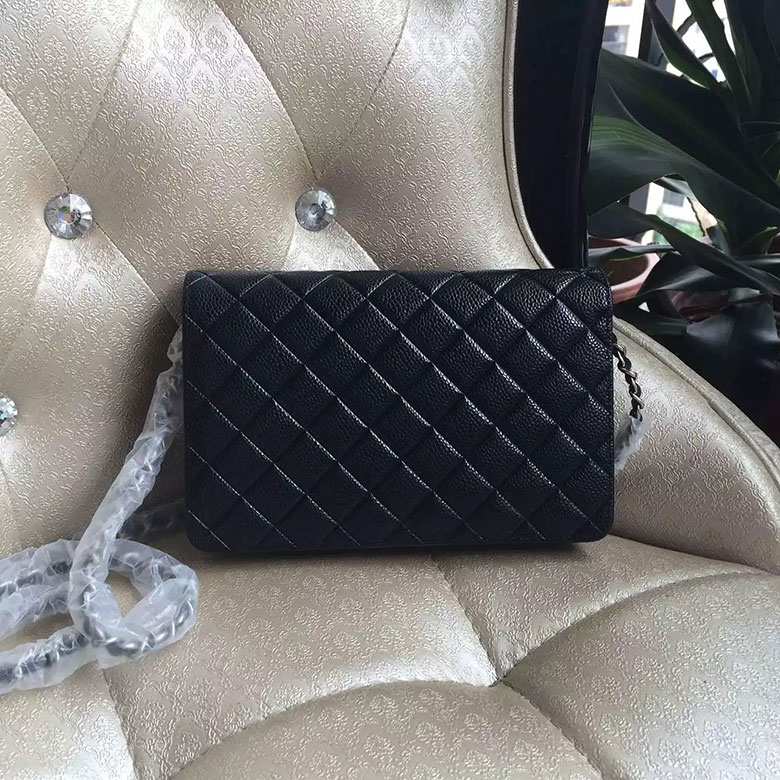 2016 Chanel Latest WOC A80697 Black Original Leather Mini Bag Silver