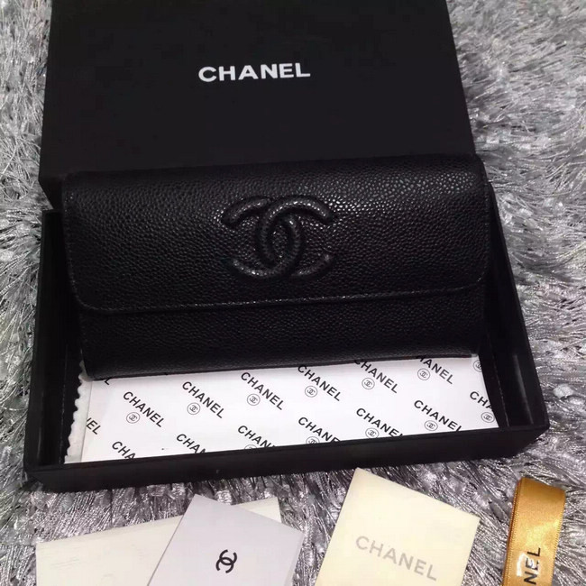 2016 Chanel Matelasse Bi-Fold Wallet Caviar Leather A50096 Black