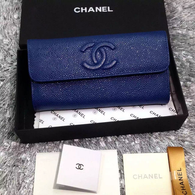 2016 Chanel Matelasse Bi-Fold Wallet Caviar Leather A50096 Blue