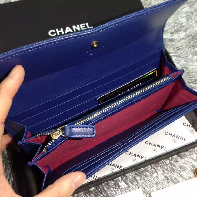 2016 Chanel Matelasse Bi-Fold Wallet Caviar Leather A50096 Blue