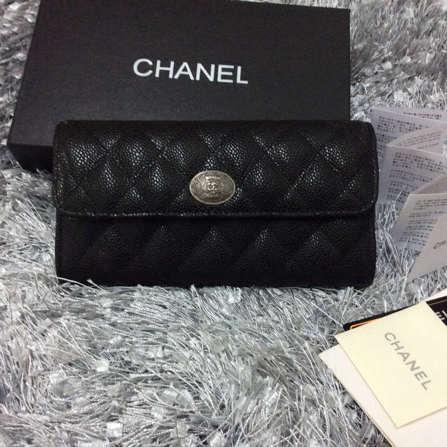 2016 Chanel Matelasse Bi-Fold Wallet Caviar Leather A69366 Black