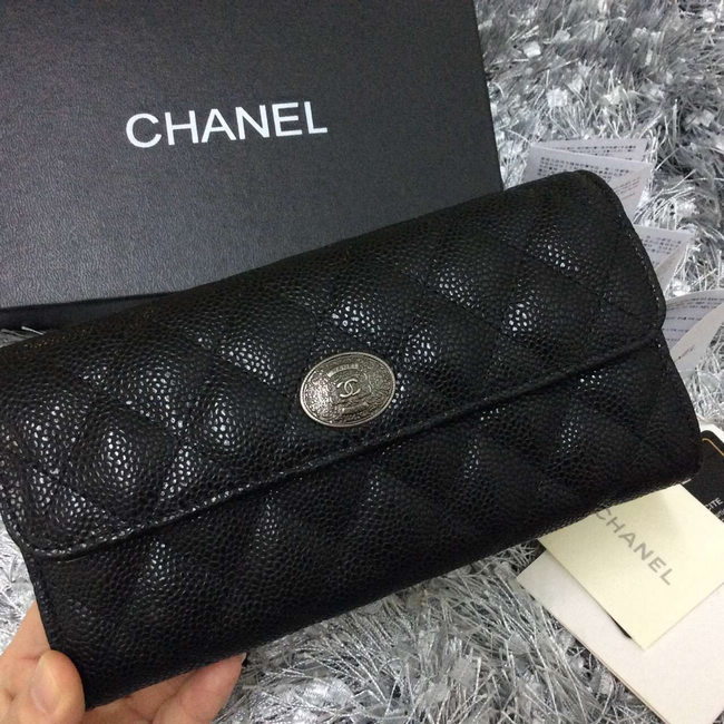 2016 Chanel Matelasse Bi-Fold Wallet Caviar Leather A69366 Black