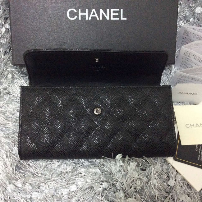 2016 Chanel Matelasse Bi-Fold Wallet Caviar Leather A69366 Black