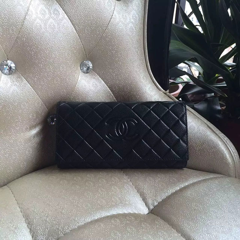 2016 Chanel Matelasse Bi-Fold Wallet Original Caviar leather A80696 Black