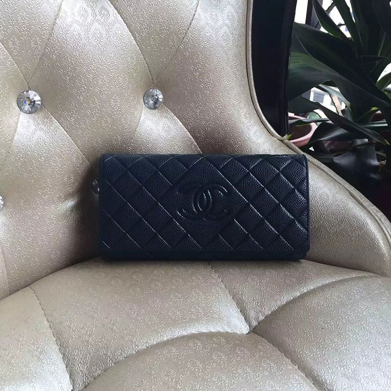 2016 Chanel Matelasse Bi-Fold Wallet Original Caviar leather A80696 Blue