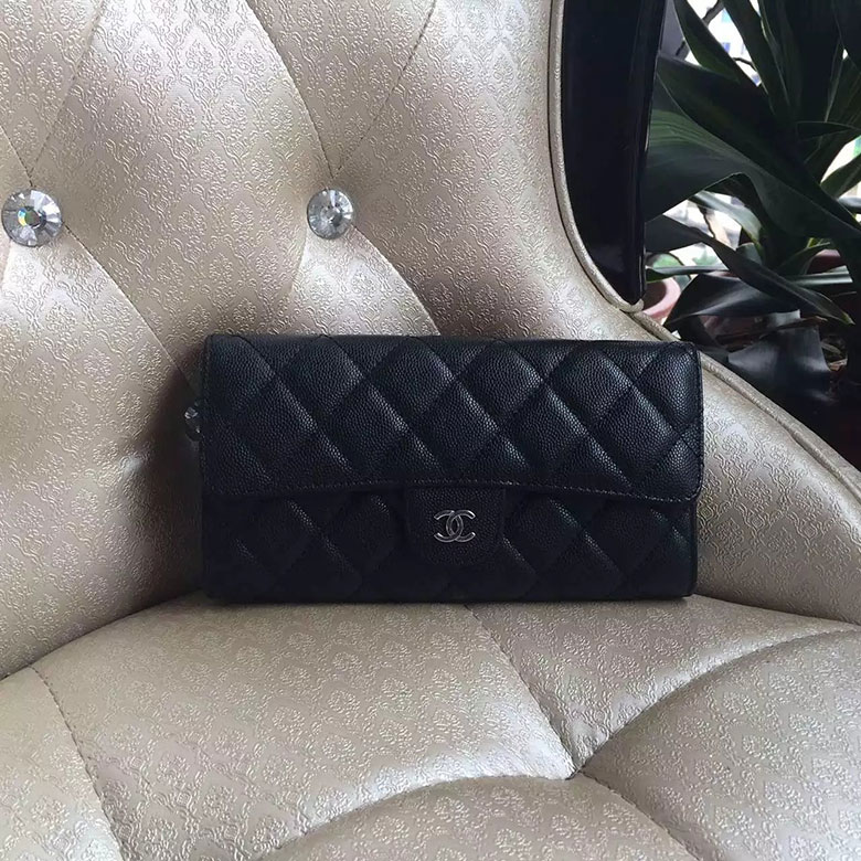 2016 Chanel Matelasse Bi-Fold Wallet Original Caviar leather A80758 Black