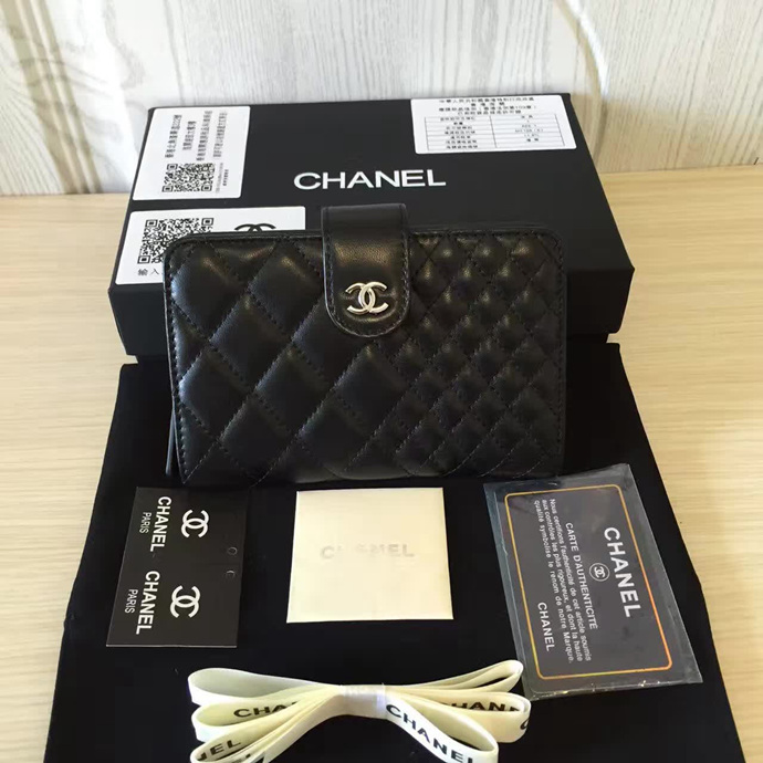 2016 Chanel Matelasse Bi-Fold Wallet Original Sheepskin Leather A50073 Black