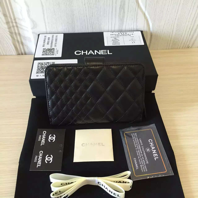 2016 Chanel Matelasse Bi-Fold Wallet Original Sheepskin Leather A50073 Black