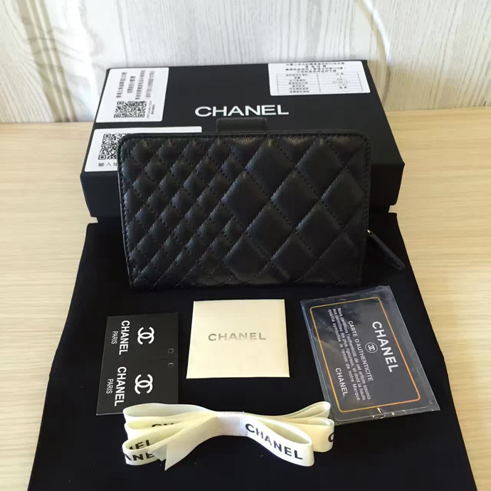 2016 Chanel Matelasse Bi-Fold Wallet Original Sheepskin Leather A50073 Black