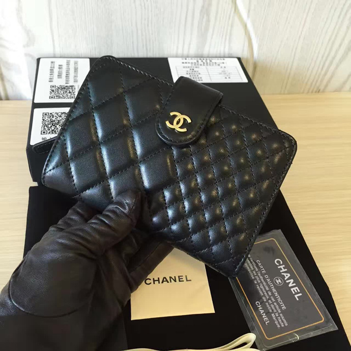 2016 Chanel Matelasse Bi-Fold Wallet Original Sheepskin Leather A50073 Black