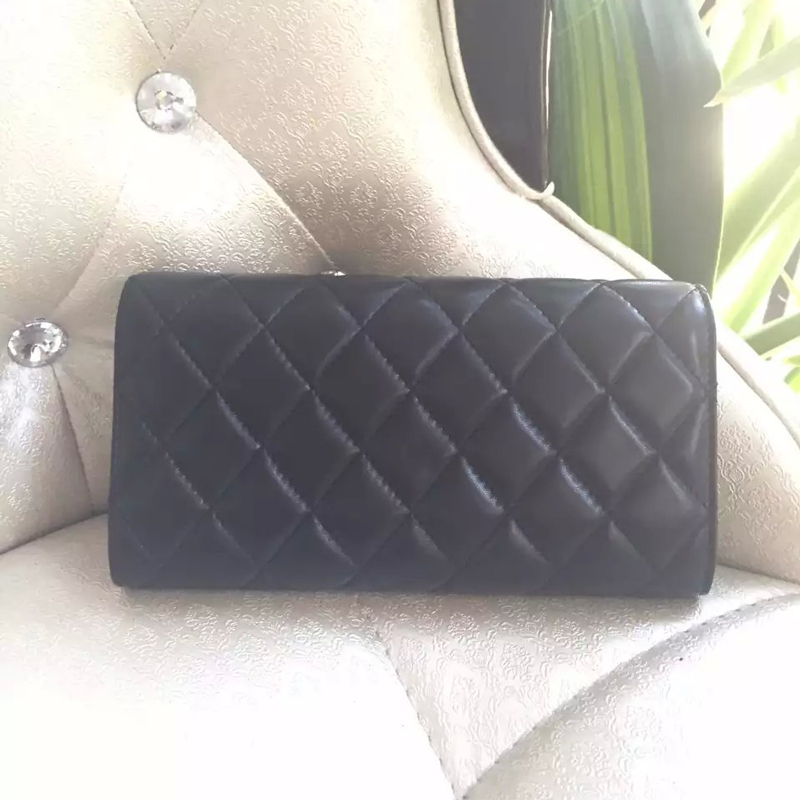 2016 Chanel Matelasse Bi-Fold Wallet Original Sheepskin Leather A50096 Black with Gold