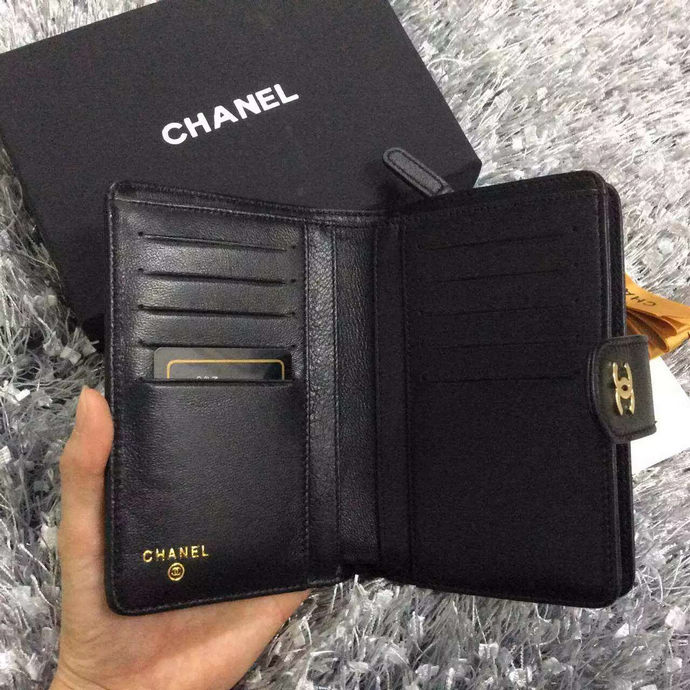 2016 Chanel Matelasse Bi-Fold Wallet Sheepskin Leather A50073 Black