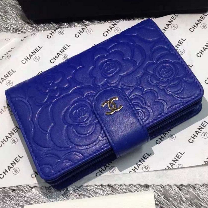 2016 Chanel Matelasse Bi-Fold Wallet Sheepskin Leather A50073 Blue