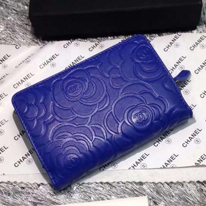 2016 Chanel Matelasse Bi-Fold Wallet Sheepskin Leather A50073 Blue