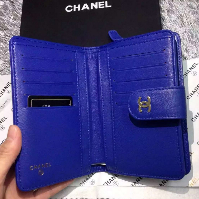 2016 Chanel Matelasse Bi-Fold Wallet Sheepskin Leather A50073 Blue