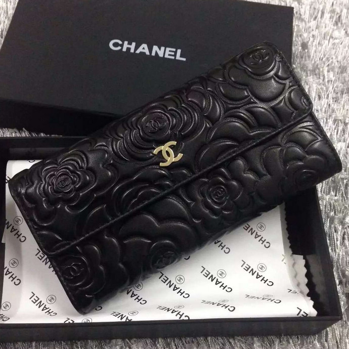 2016 Chanel Matelasse Bi-Fold Wallet Sheepskin Leather A50096 Black