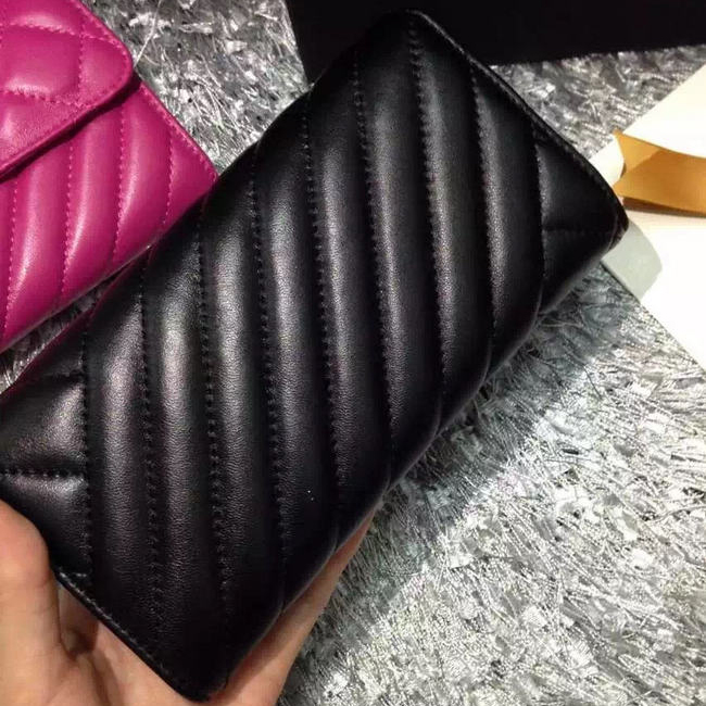 2016 Chanel Matelasse Bi-Fold Wallet sheepskin Leather A80466 Black