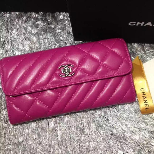 2016 Chanel Matelasse Bi-Fold Wallet sheepskin Leather A80466 Rose