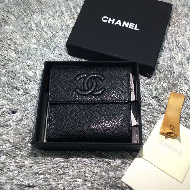 2016 Chanel Matelasse Tri-Fold Wallet Caviar Leather A48980 Black