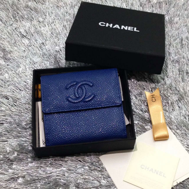 2016 Chanel Matelasse Tri-Fold Wallet Caviar Leather A48980 Blue