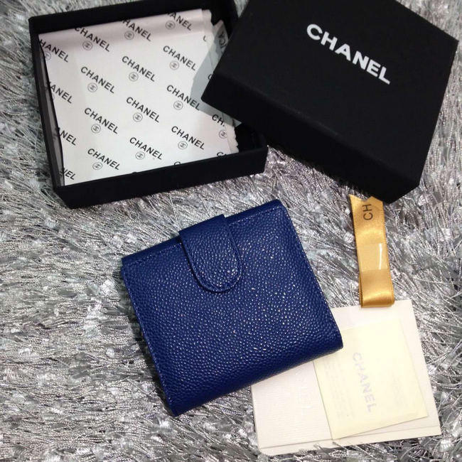 2016 Chanel Matelasse Tri-Fold Wallet Caviar Leather A48980 Blue