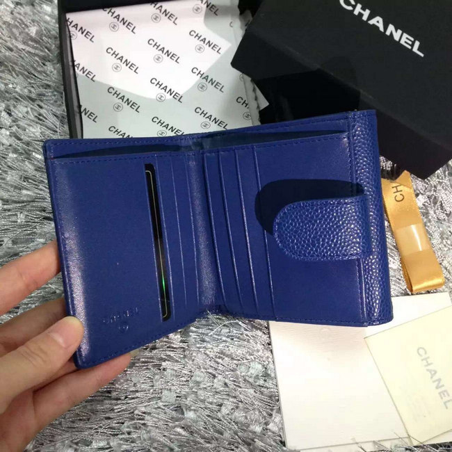 2016 Chanel Matelasse Tri-Fold Wallet Caviar Leather A48980 Blue