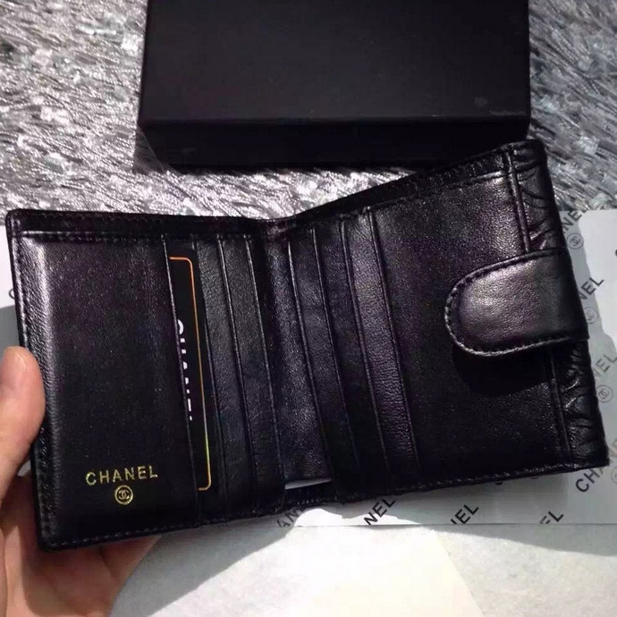 2016 Chanel Matelasse Tri-Fold Wallet Sheepskin Leather A48980 Black