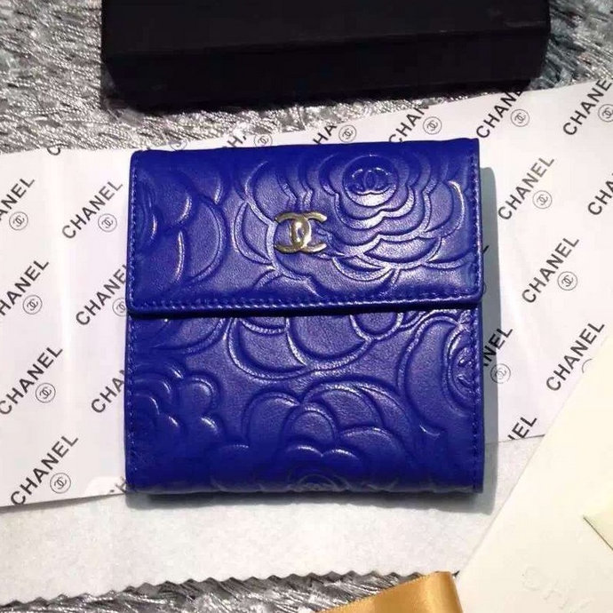 2016 Chanel Matelasse Tri-Fold Wallet Sheepskin Leather A48980 Blue