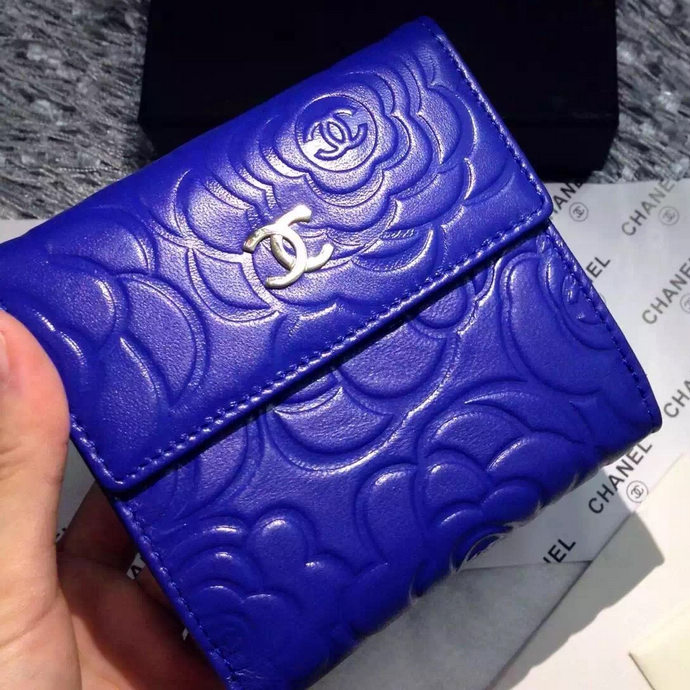 2016 Chanel Matelasse Tri-Fold Wallet Sheepskin Leather A48980 Blue