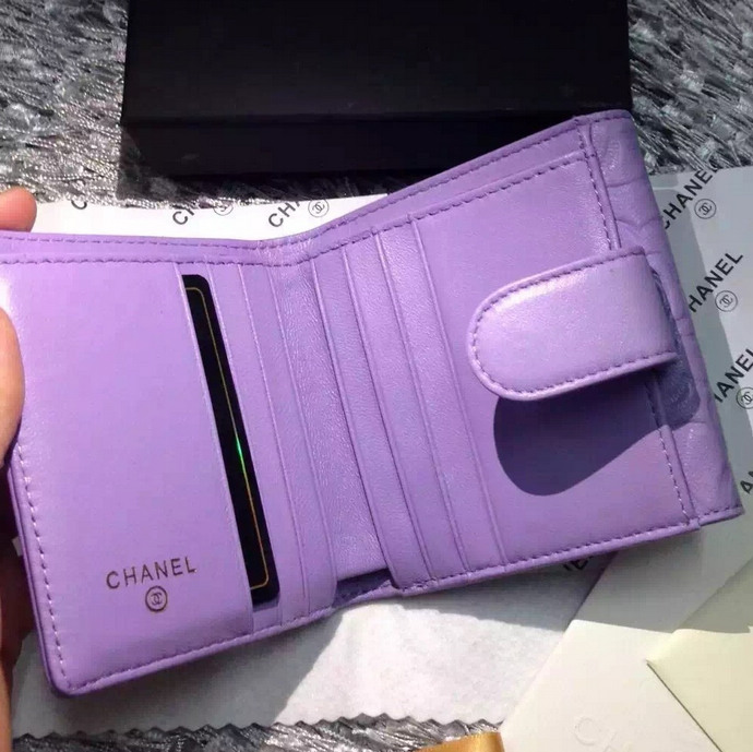 2016 Chanel Matelasse Tri-Fold Wallet Sheepskin Leather A48980 Lavender