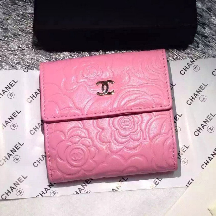 2016 Chanel Matelasse Tri-Fold Wallet Sheepskin Leather A48980 Pink