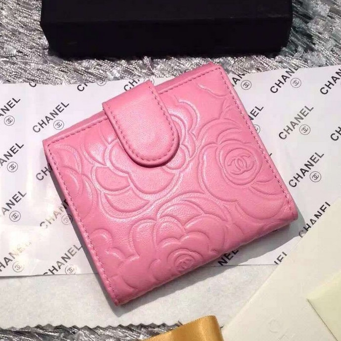 2016 Chanel Matelasse Tri-Fold Wallet Sheepskin Leather A48980 Pink