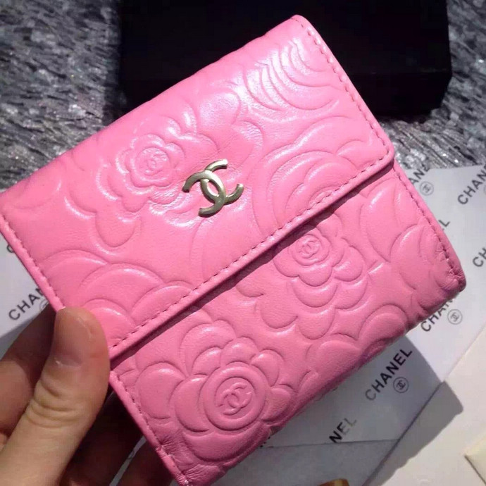 2016 Chanel Matelasse Tri-Fold Wallet Sheepskin Leather A48980 Pink