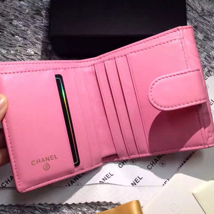 2016 Chanel Matelasse Tri-Fold Wallet Sheepskin Leather A48980 Pink