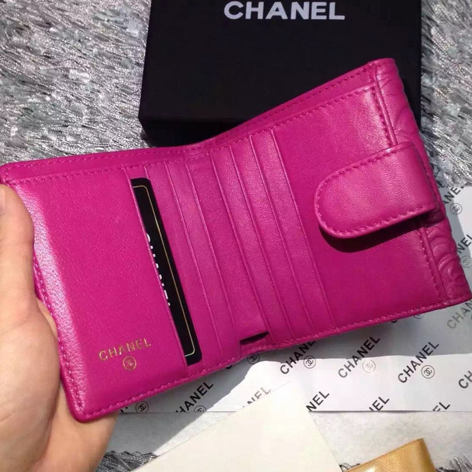 2016 Chanel Matelasse Tri-Fold Wallet Sheepskin Leather A48980 Rose