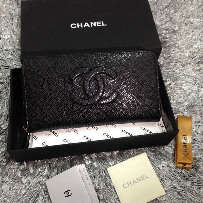 2016 Chanel Matelasse Zip Around Wallet Caviar leather A50071 Black