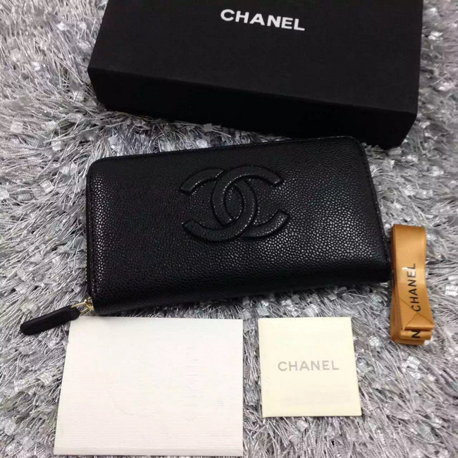 2016 Chanel Matelasse Zip Around Wallet Caviar leather A50071 Black