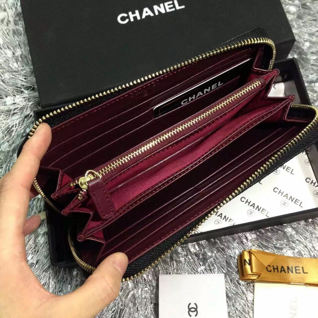 2016 Chanel Matelasse Zip Around Wallet Caviar leather A50071 Black