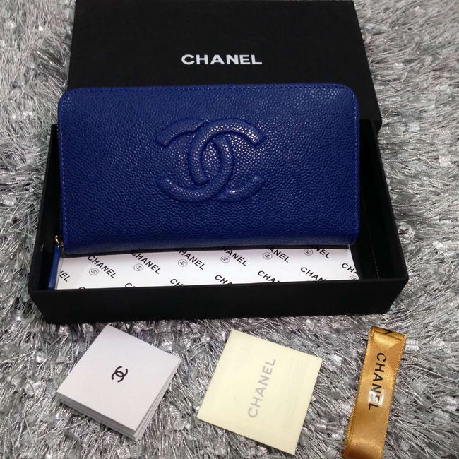 2016 Chanel Matelasse Zip Around Wallet Caviar leather A50071 Blue